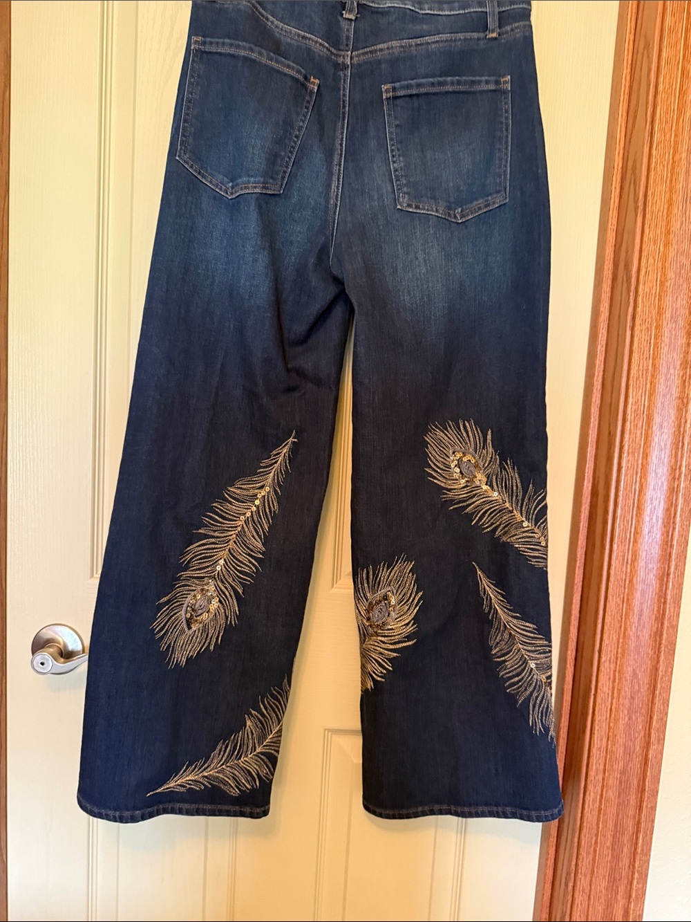 Dark Blue Embroidered Wide-Leg Jeans - Picture 3 of 3